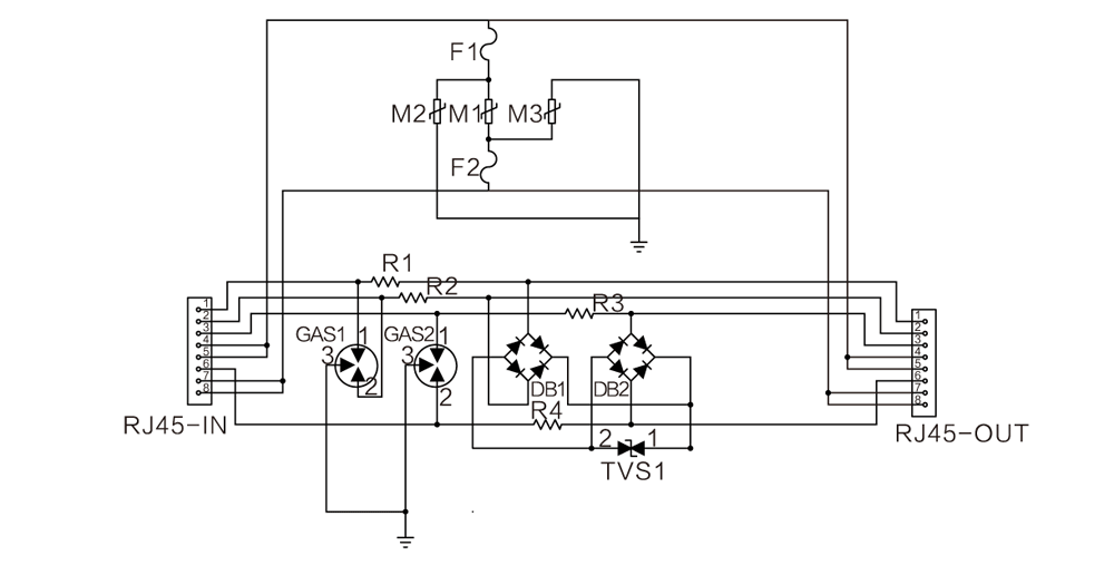 WB-RJ45/POE型以太网供电防雷器原理图